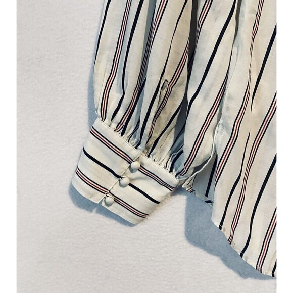 Joie Minya Top Womens Medium Porcelain Stripe Button Up Puff Sleeve Boho - Picture 6 of 9